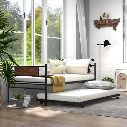 Metal Daybed with Pull-out Trundle and Headboard-Single Size