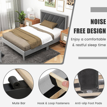 Single/Double Platform Bed with High Headboard &amp;12 Wooden Slats-Double Size