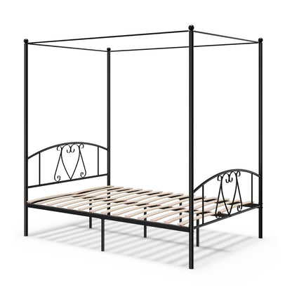 Double Size Metal Canopy Bed Frame-Black