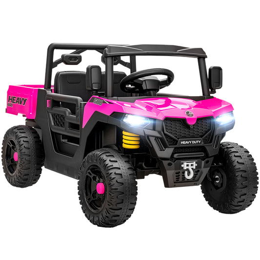 AIYAPLAY Kids Ride on Car, 12V Electric Kids UTV with Electric Dump Bed, 4-Wheel Suspension for 3-8 Years, Pink