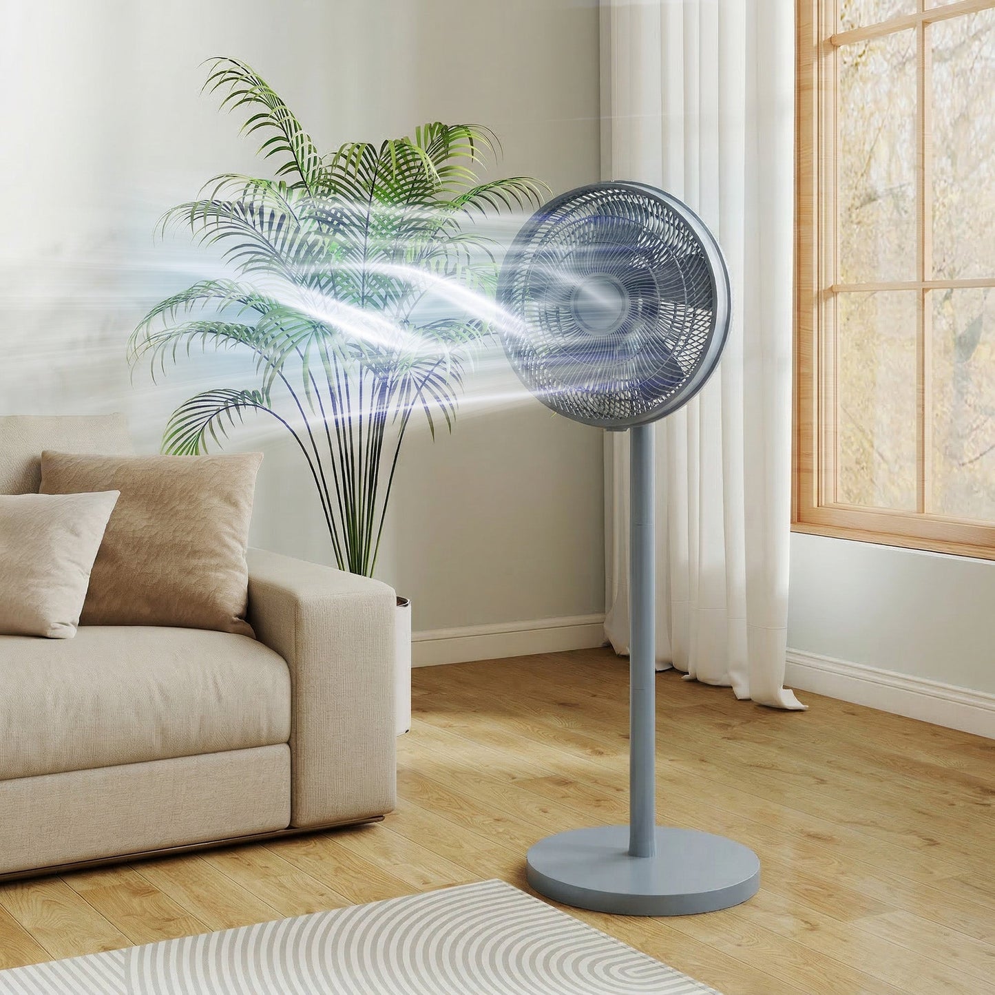 HOMCOM 40 cm Standing Fan, Cooling Floor Fan with 80 degrees Oscillating, Adjustable Tilt and Height, 4 Speed, Remote Control, Grey