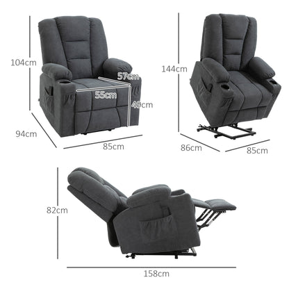 HOMCOM Electric Riser Recliner Armchair√Ø¬º≈í Oversized Chair with Cup Holder & Side Pockets for Elderly in Living Room, Charcoal Grey