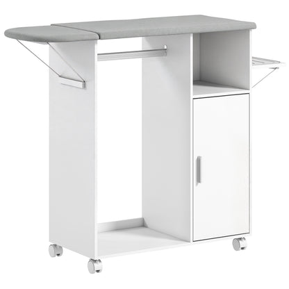 HOMCOM Rolling Ironing Board Cabinet, Foldable Ironing Station with Storage, Wheels for Home, Laundry Room, White