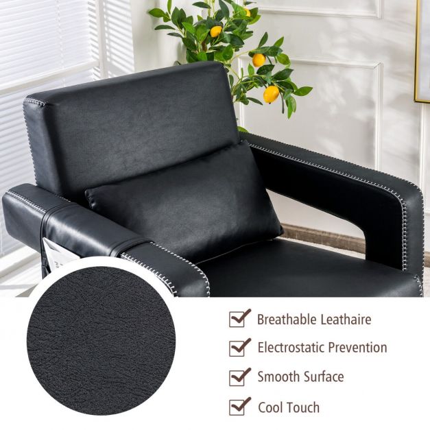 Modern Berber Fleece Single Sofa Chair with Ottoman and Waist Pillow-Black