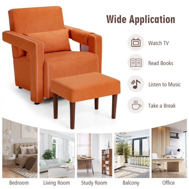 Modern Berber Fleece Single Sofa Chair with Ottoman and Waist Pillow-Orange