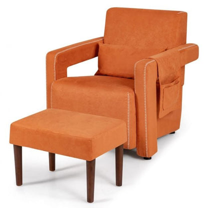 Modern Berber Fleece Single Sofa Chair with Ottoman and Waist Pillow-Orange