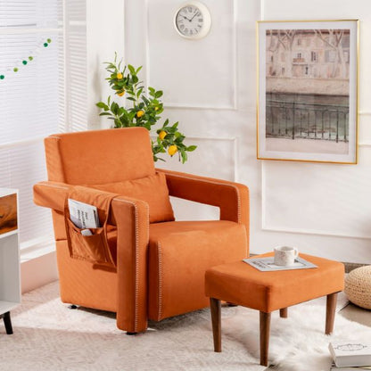 Modern Berber Fleece Single Sofa Chair with Ottoman and Waist Pillow-Orange