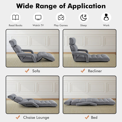 Folding Sofa Bed with 6 Adjustable Positions and 8-Angle Footrest-Grey
