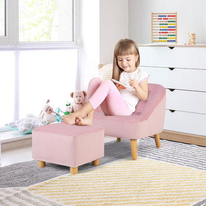 2 Pieces Upholstered Kids Sofa Set with Ottoman-Pink