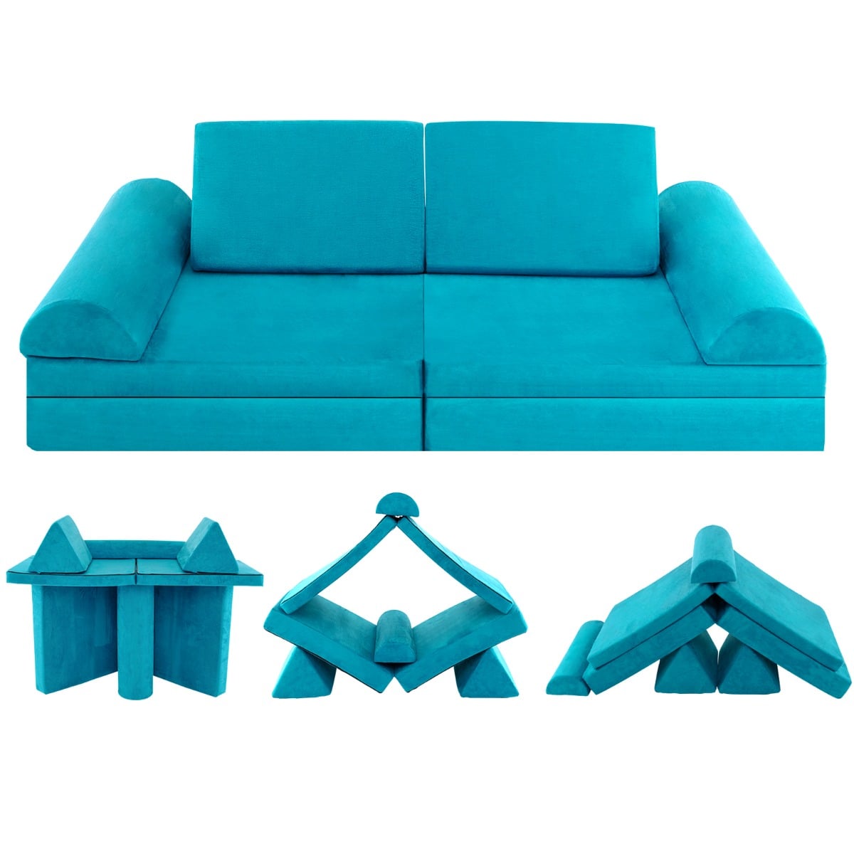 6 Pieces Modular Convertible  Kids Play Couch Sofa-Green