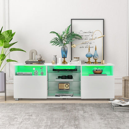 Console TV Stand for TVs up to 65" with LED Lights and 2 Doors-White