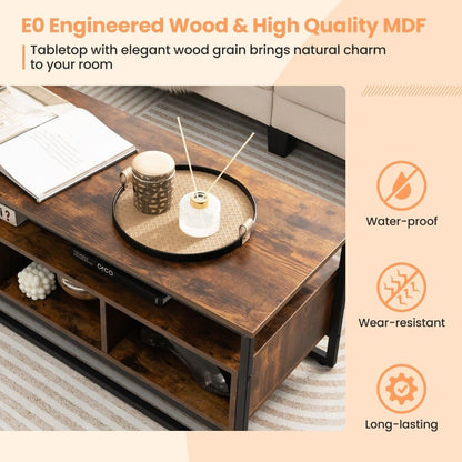 Industrial 3-Tier Coffee Table Home Cocktail Table with Storage