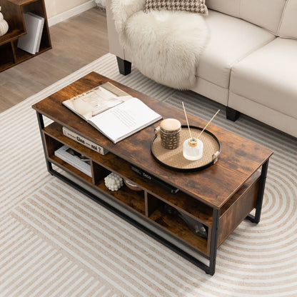 Industrial 3-Tier Coffee Table Home Cocktail Table with Storage