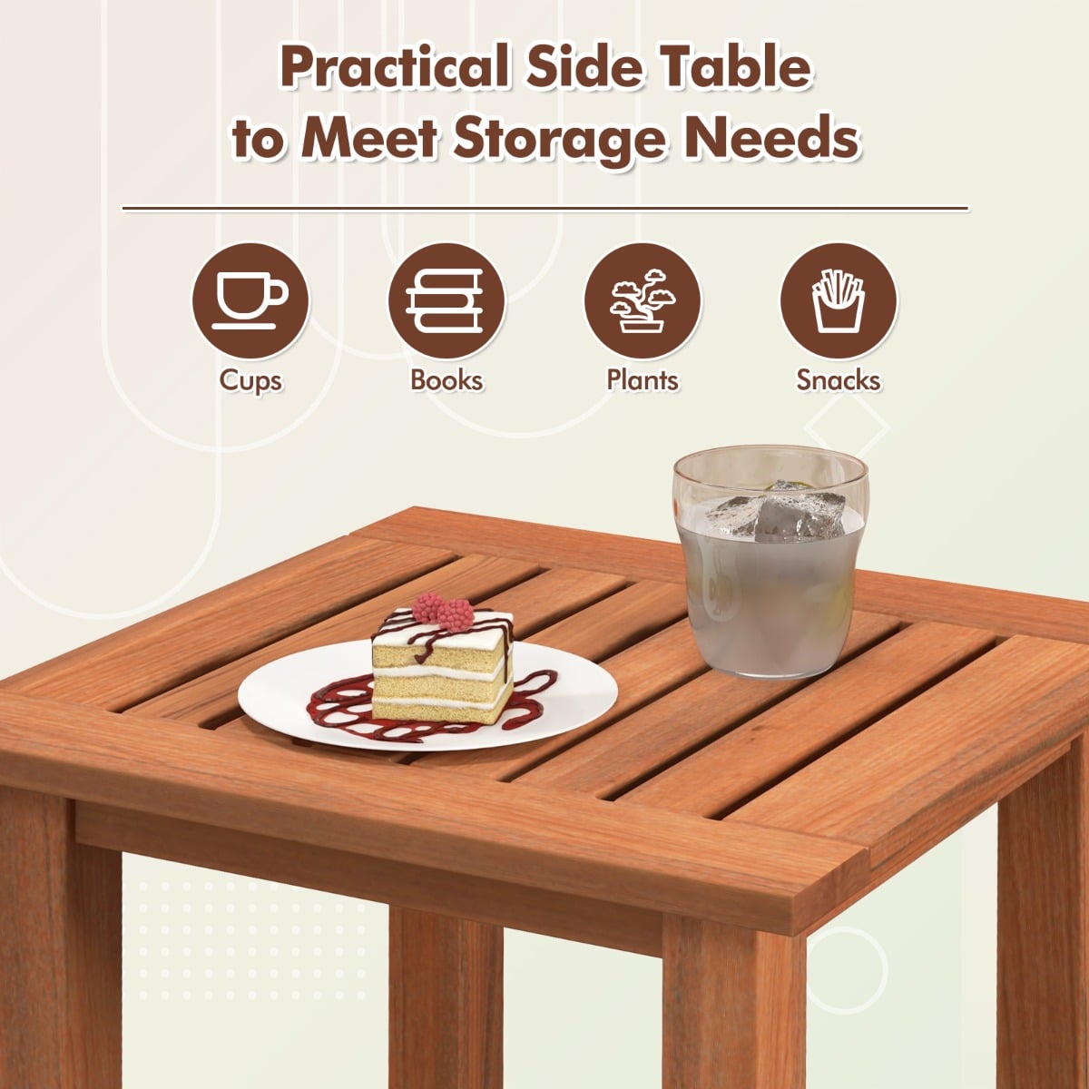 Patio Hardwood Side Table with Slatted Tabletop