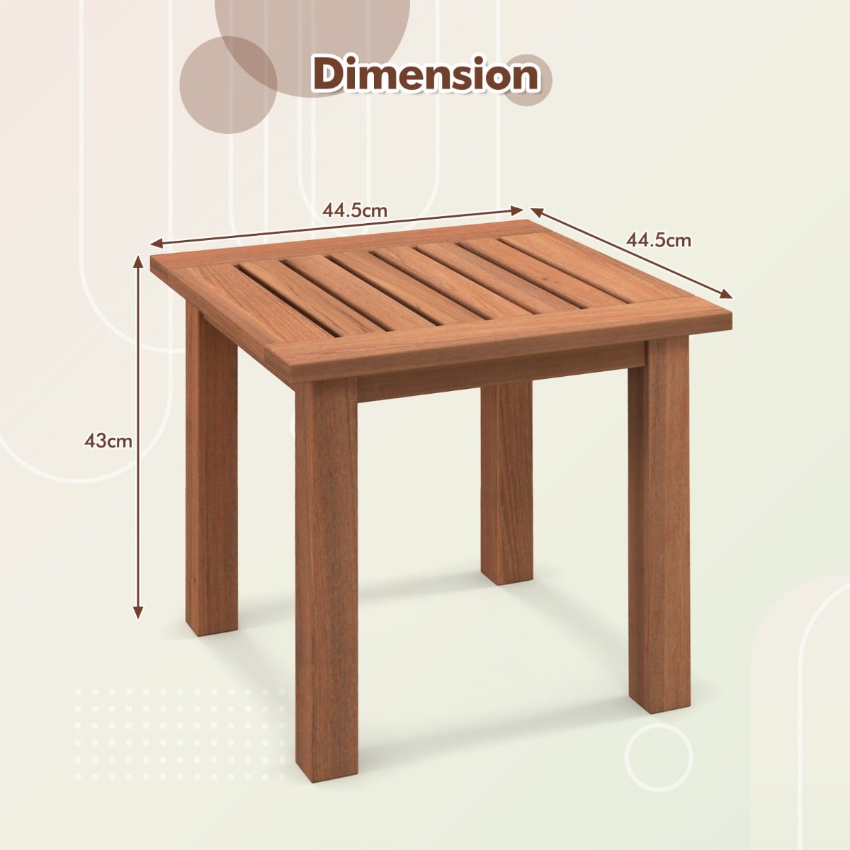 Patio Hardwood Side Table with Slatted Tabletop