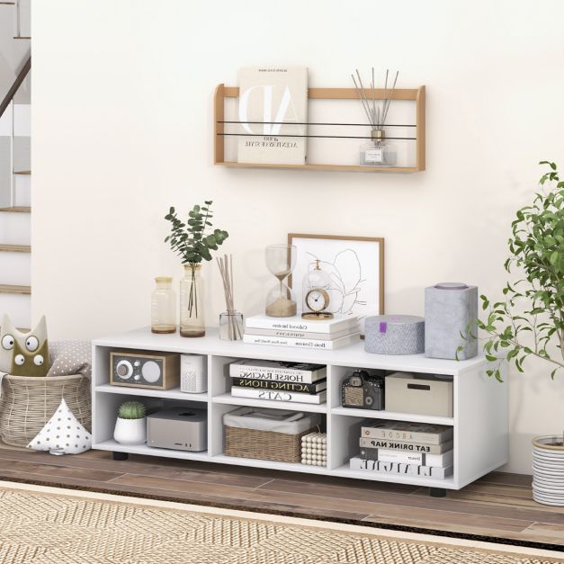 6-Cubby TV Stand TV Console Table with Adjustable Shelves-White