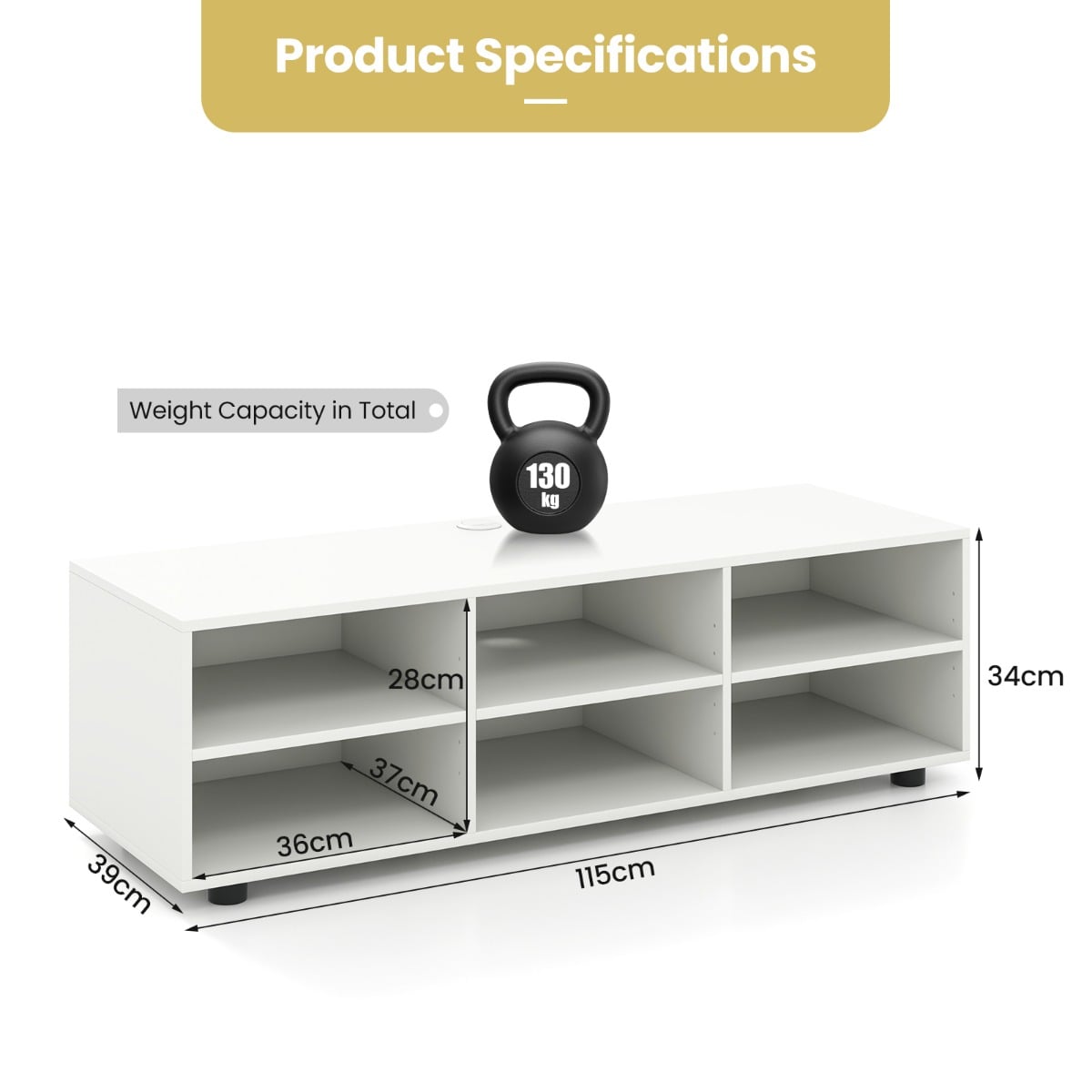 6-Cubby TV Stand TV Console Table with Adjustable Shelves-White