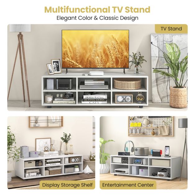 6-Cubby TV Stand TV Console Table with Adjustable Shelves-White
