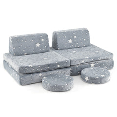 Modular Kids Play Couch Set with Machine-washable Flannel Covers-Grey