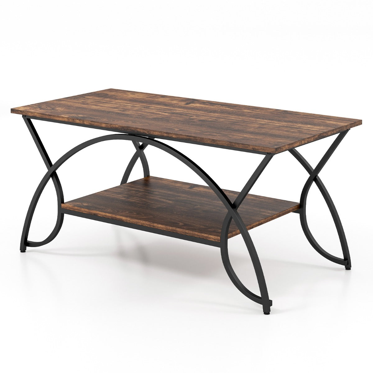 Coffee table with shelf and metal frame Modern sofa table 100 x 50 x 45 cm vintage brown