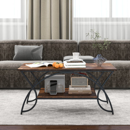 Coffee table with shelf and metal frame Modern sofa table 100 x 50 x 45 cm vintage brown