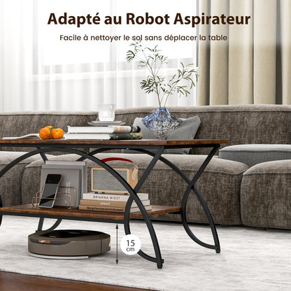 Coffee table with shelf and metal frame Modern sofa table 100 x 50 x 45 cm vintage brown