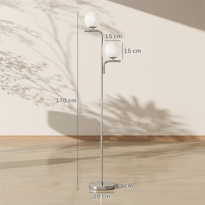 HOMCOM LED Floor Lamp, Modern Standing Lamp with 3 Colour Temperatures, Globe Glass Shades and Foot Switch, Silver Tone