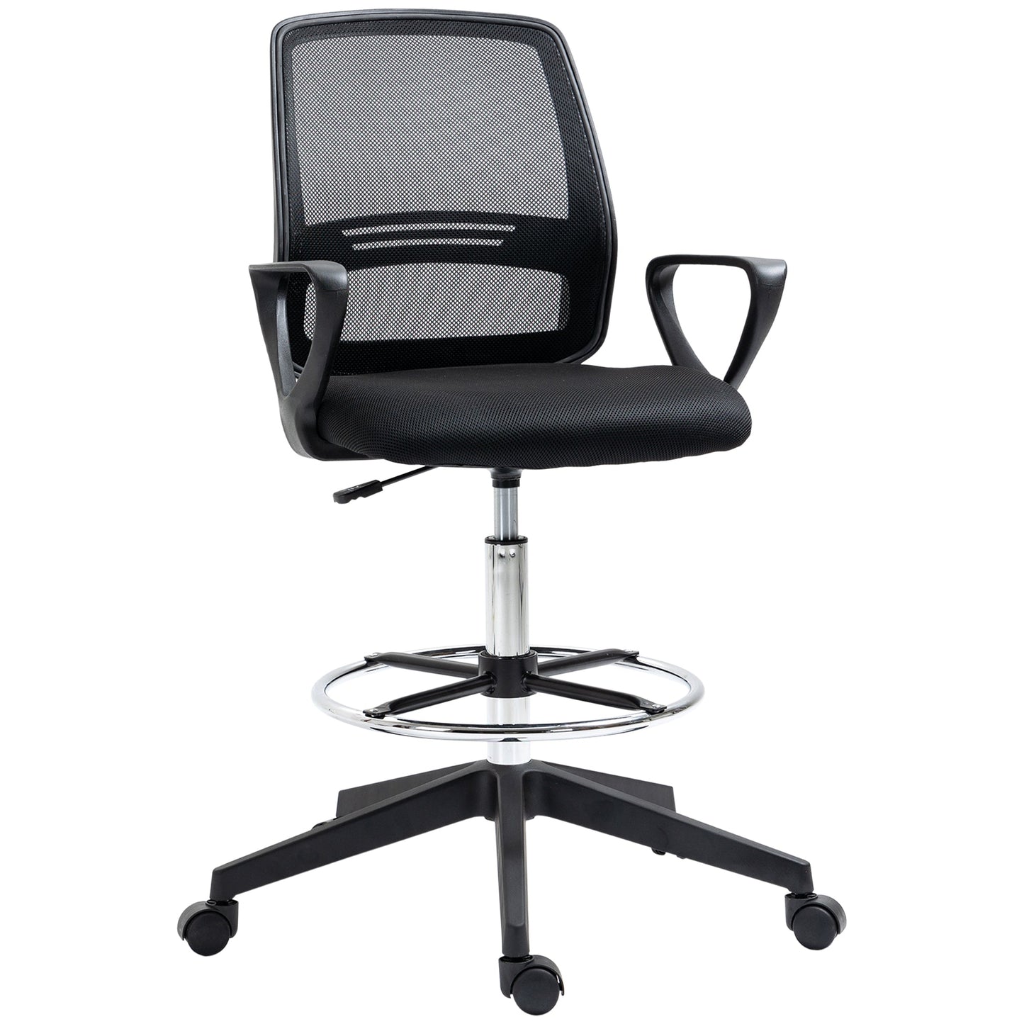 Vinsetto Ergonomic Mesh Back Drafting Chair Tall Office Chair with Adjustable Height and Footrest 360° Swivel, Black