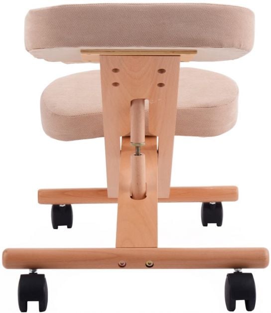 Ergonomic Kneeling Chair Wooden Adjustable Mobile Padded Seat and Knee-beige
