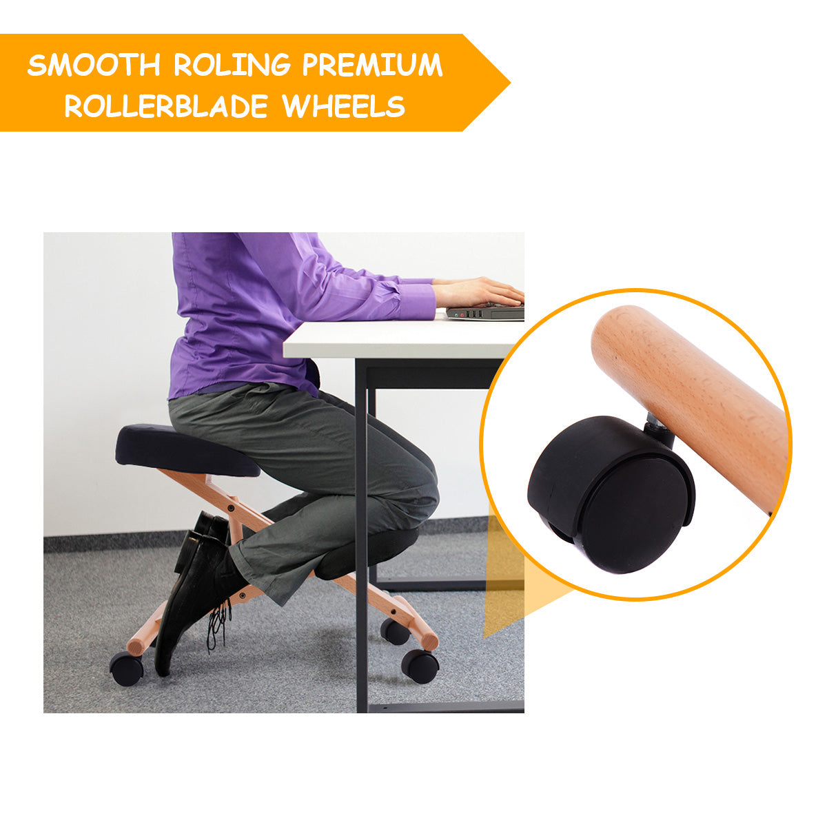 Adjustable Relieving Back and Neck Pain Knee Chair Stool with Thick Comfortable Cushion