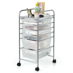 6 Drawers Storage Trolley with 4 Wheels for Makeup Beauty Salon-Transparent
