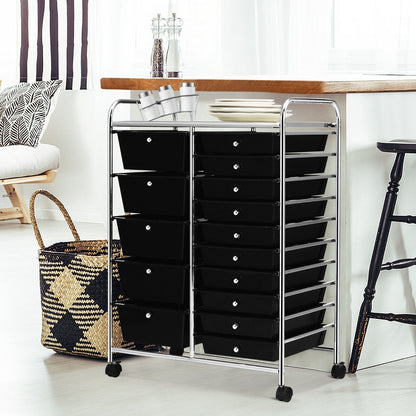 15 Drawer Rolling Storage Cart with 4 Wheels for Beauty Salon-Black