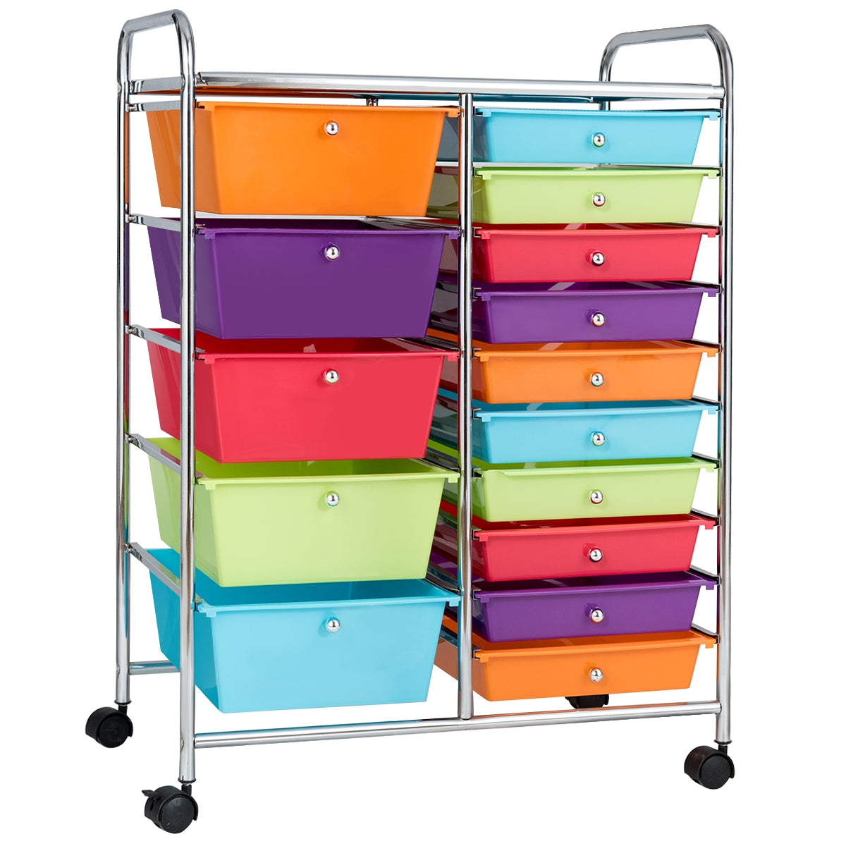 15 Drawer Rolling Storage Cart with Wheels for Home Office-Macaroon