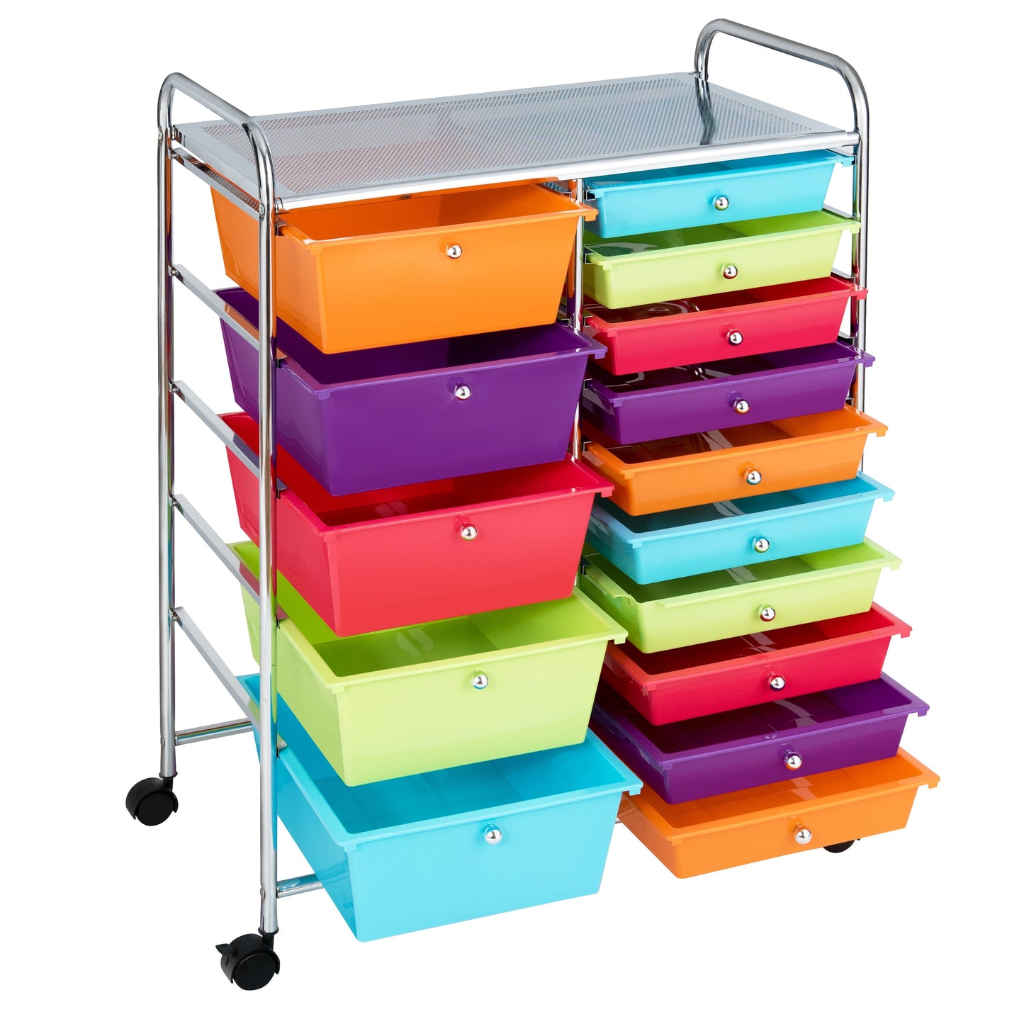 15 Drawer Rolling Storage Cart with Wheels for Home Office-Macaroon