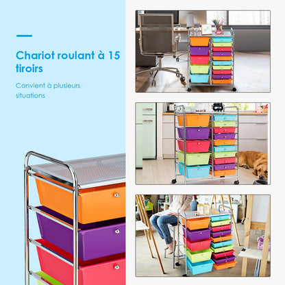 15 Drawer Rolling Storage Cart with Wheels for Home Office-Macaroon