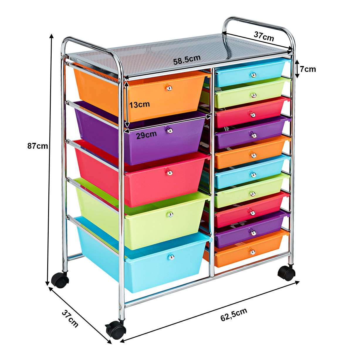 15 Drawer Rolling Storage Cart with Wheels for Home Office-Macaroon