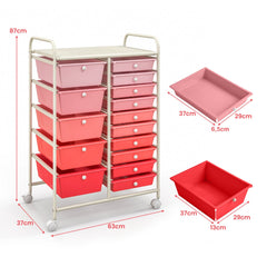 15-Drawer Utility Rolling Organizer Cart Multi-Use Storage-Pink
