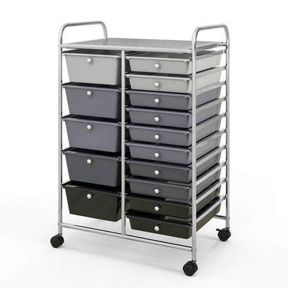 15-Drawer Utility Rolling Organizer Cart Multi-Use Storage-Black & Gray