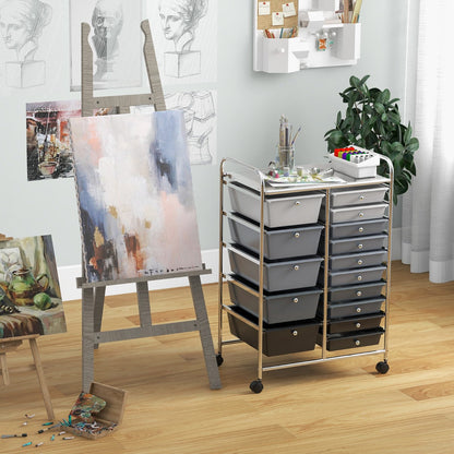 15-Drawer Utility Rolling Organizer Cart Multi-Use Storage-Black & Gray