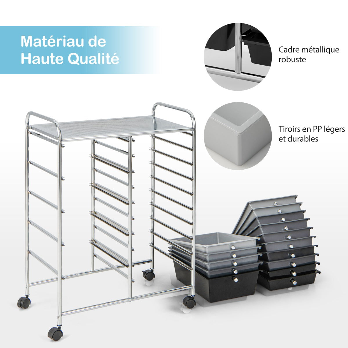 15-Drawer Utility Rolling Organizer Cart Multi-Use Storage-Black & Gray