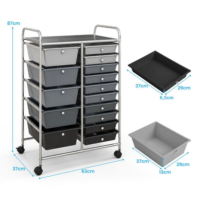 15-Drawer Utility Rolling Organizer Cart Multi-Use Storage-Black & Gray
