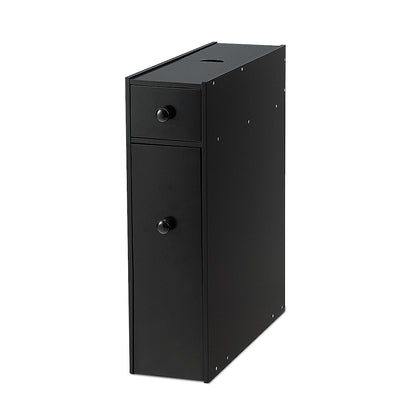 Narrow niche shelf with drawers bathroom cabinet made of wood side cabinet black