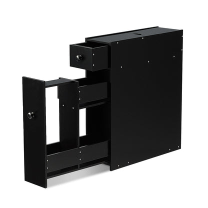 Narrow niche shelf with drawers bathroom cabinet made of wood side cabinet black