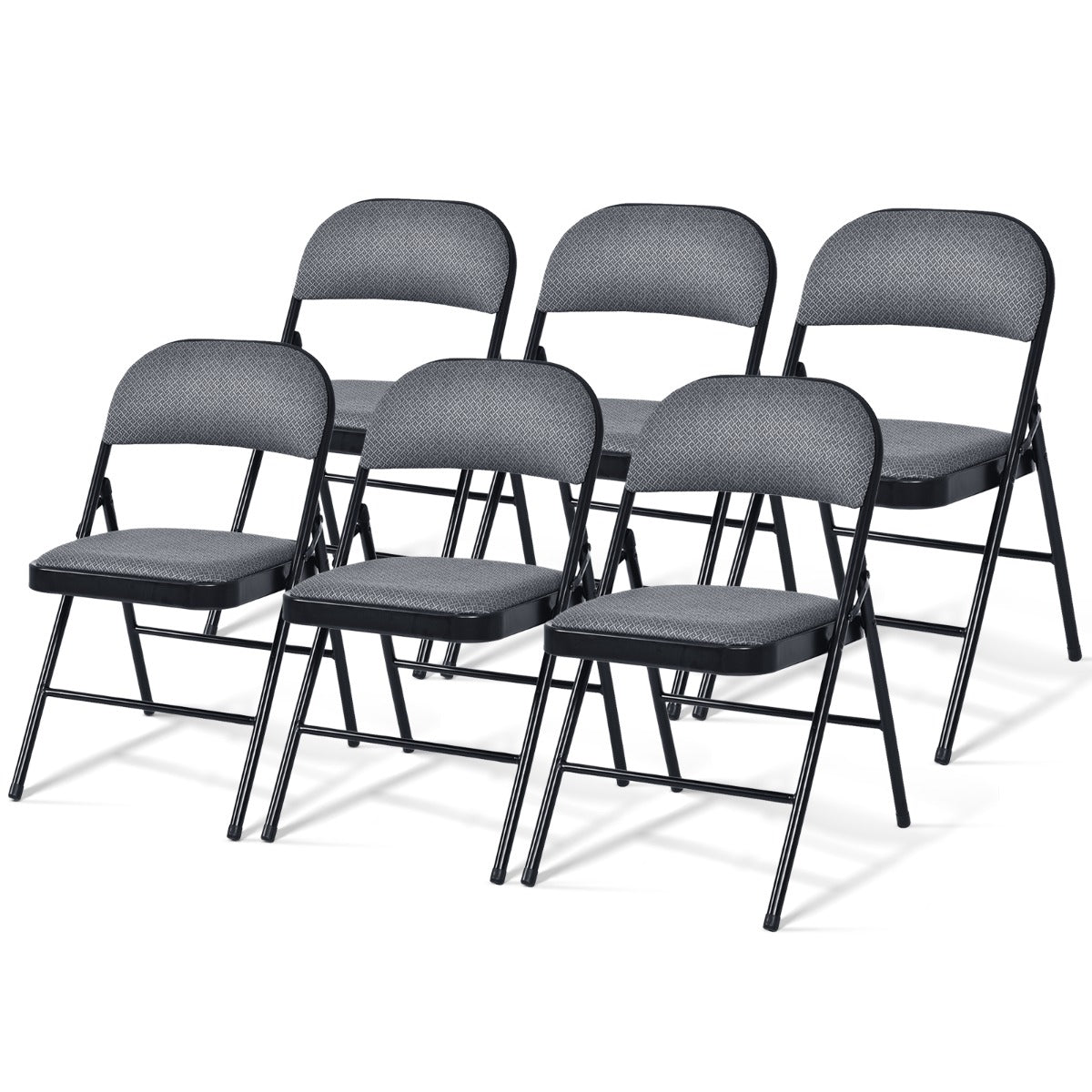 Set of 6 Folding Fabric Padded Chairs&nbsp;with Sponge Seat&nbsp;and Backrest-Grey