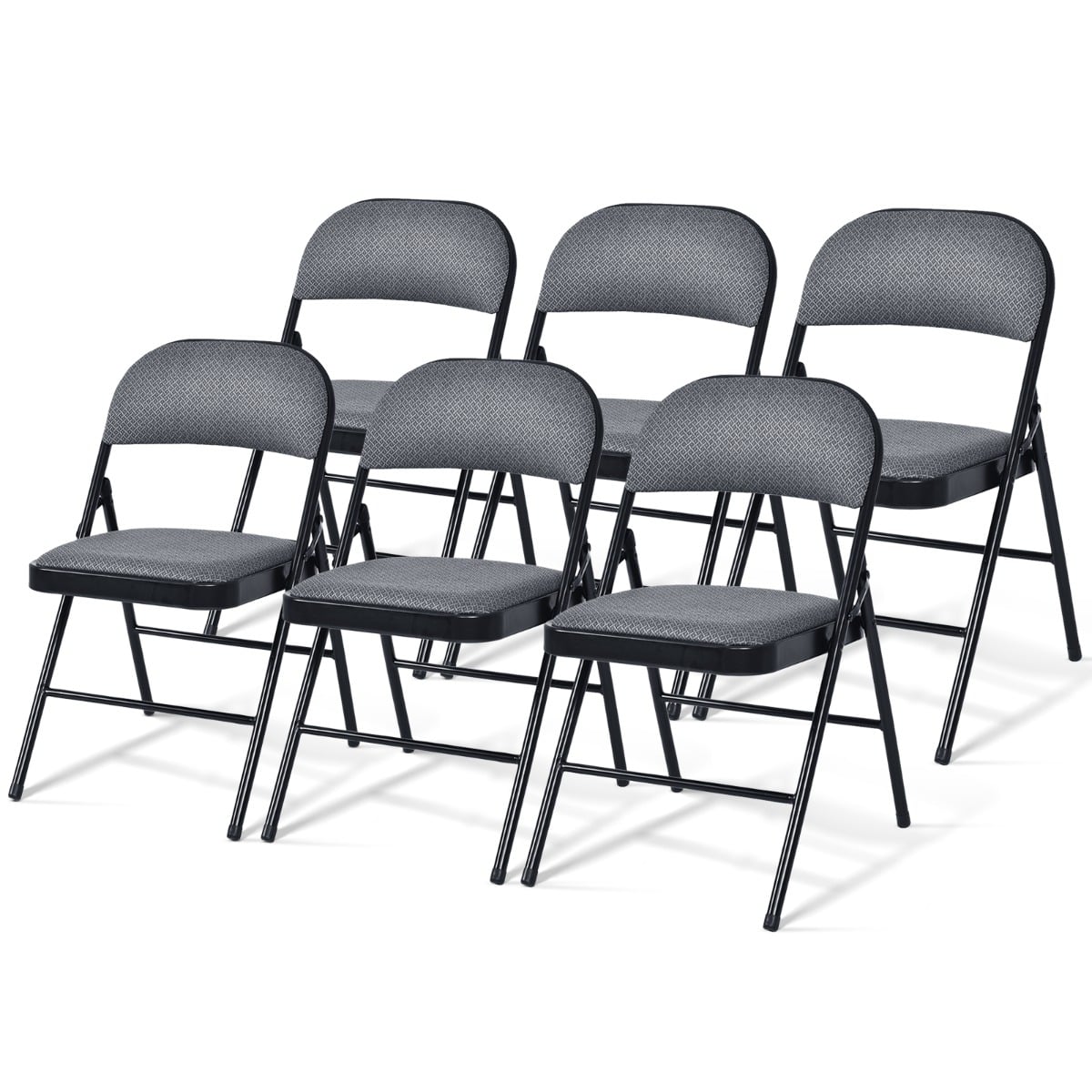 Set of 6 Folding Fabric Padded Chairs&nbsp;with Sponge Seat&nbsp;and Backrest-Grey
