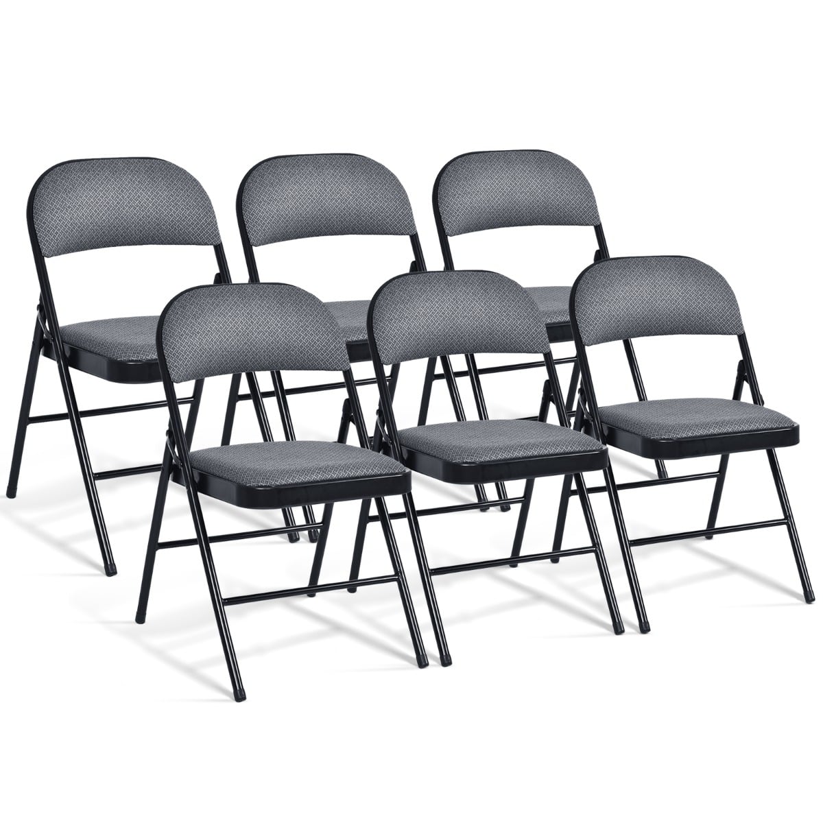 Set of 6 Folding Fabric Padded Chairs&nbsp;with Sponge Seat&nbsp;and Backrest-Grey