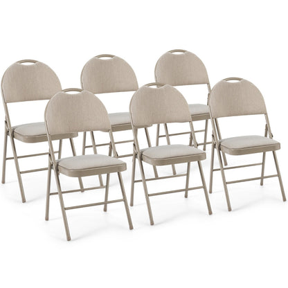 6 Pieces Folding Chairs Set with Handle Hole and Portable Backrest-Beige