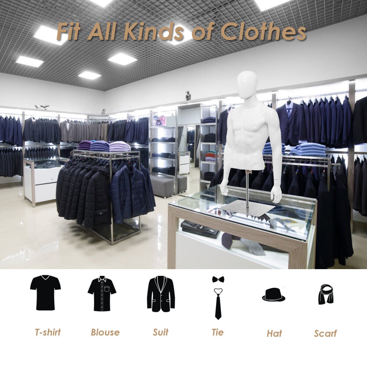 133 cm Male Mannequin Half Body Manikin with Metal Base