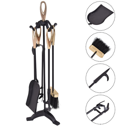 5 Pieces Fire Companion Set Black Fireside Fireplace Tools