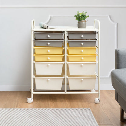 12 Drawers Rolling Storage Cart with 4 Wheels and Brakes-Yellow